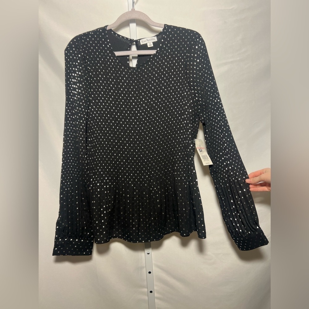 Kim Rogers Black Polka Dot Flowy Long Sleeve Women’s Blouse
